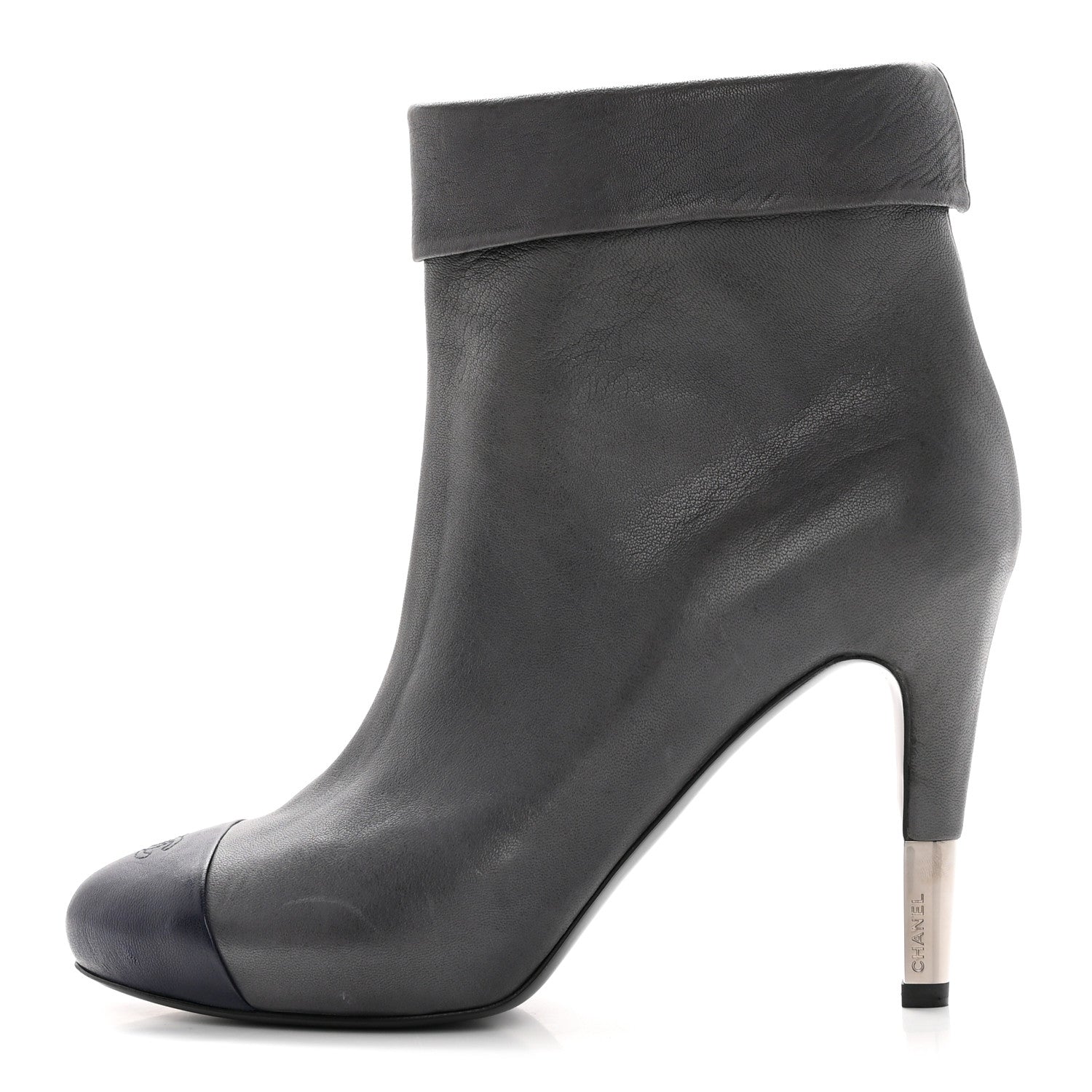 Chanel Lambskin CC Cap Toe Ankle Boots 37 Grey Navy Blue 1 of 16