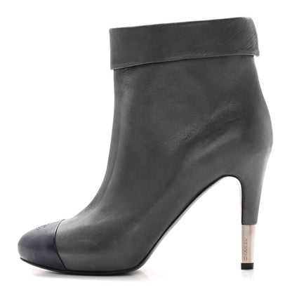 Chanel Lambskin CC Cap Toe Ankle Boots 37 Grey Navy Blue 1 of 16