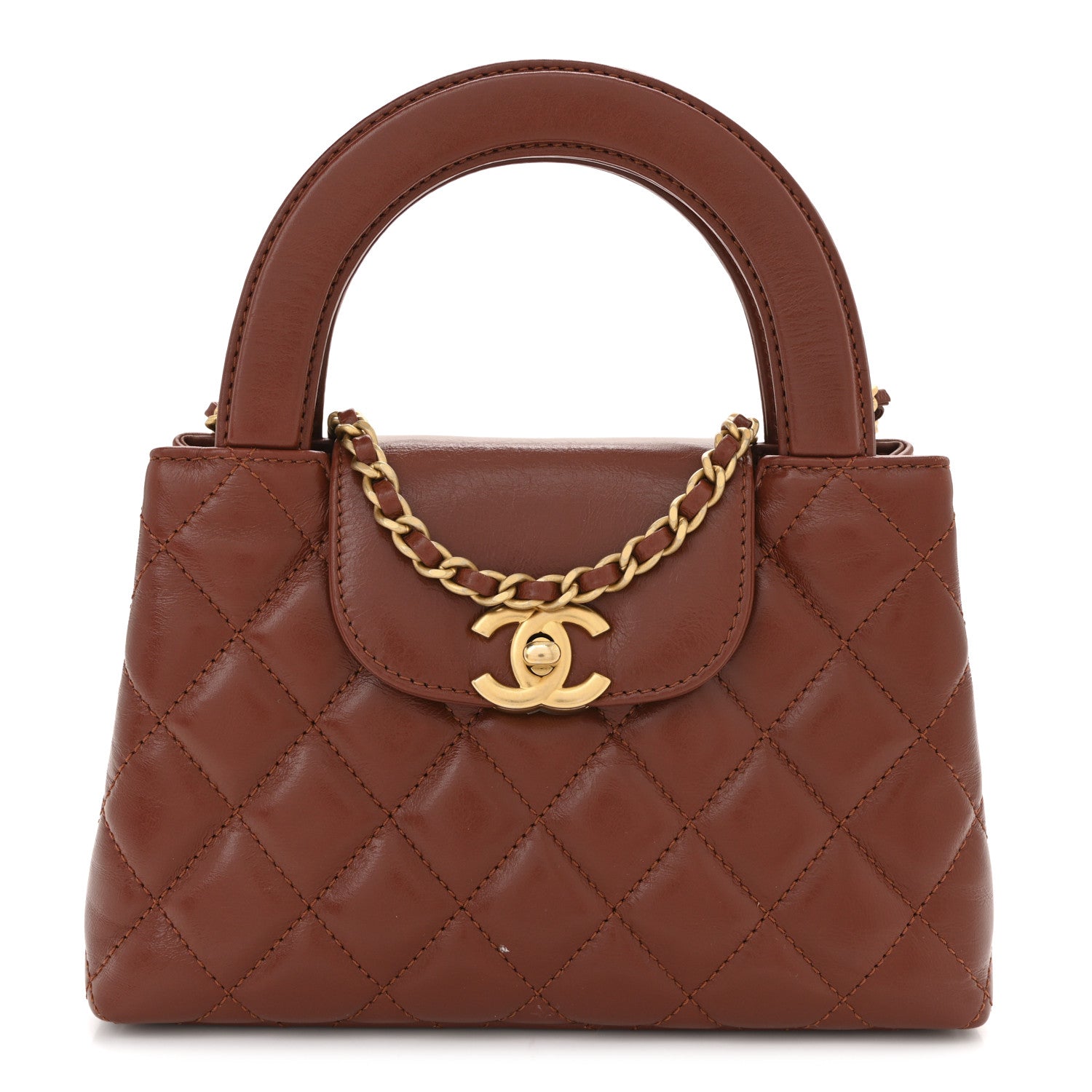 Chanel Shiny Aged Calfskin Quilted Nano Kelly Shopper Brown 1 of 11