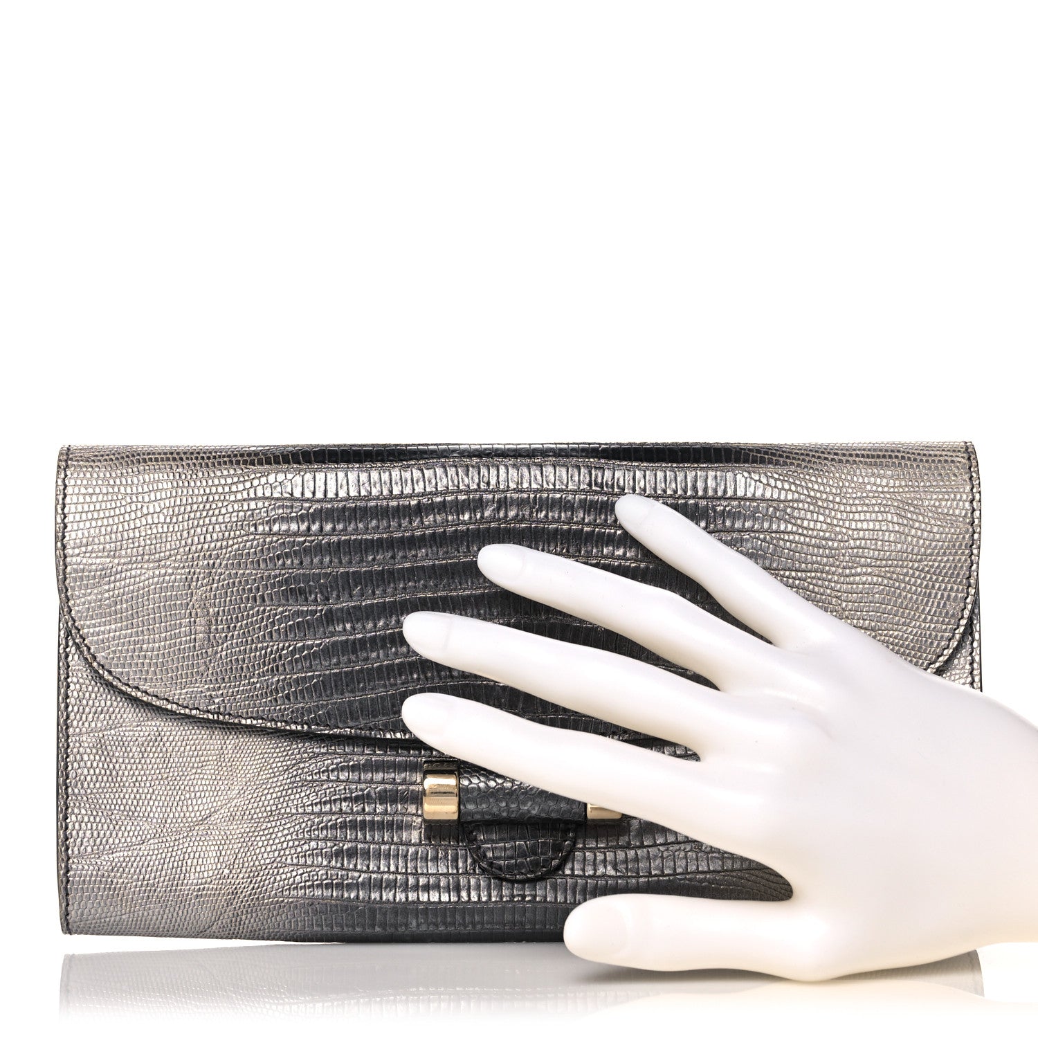 Saint Laurent Ombre Lizard Muse Clutch Silver 2 of 14