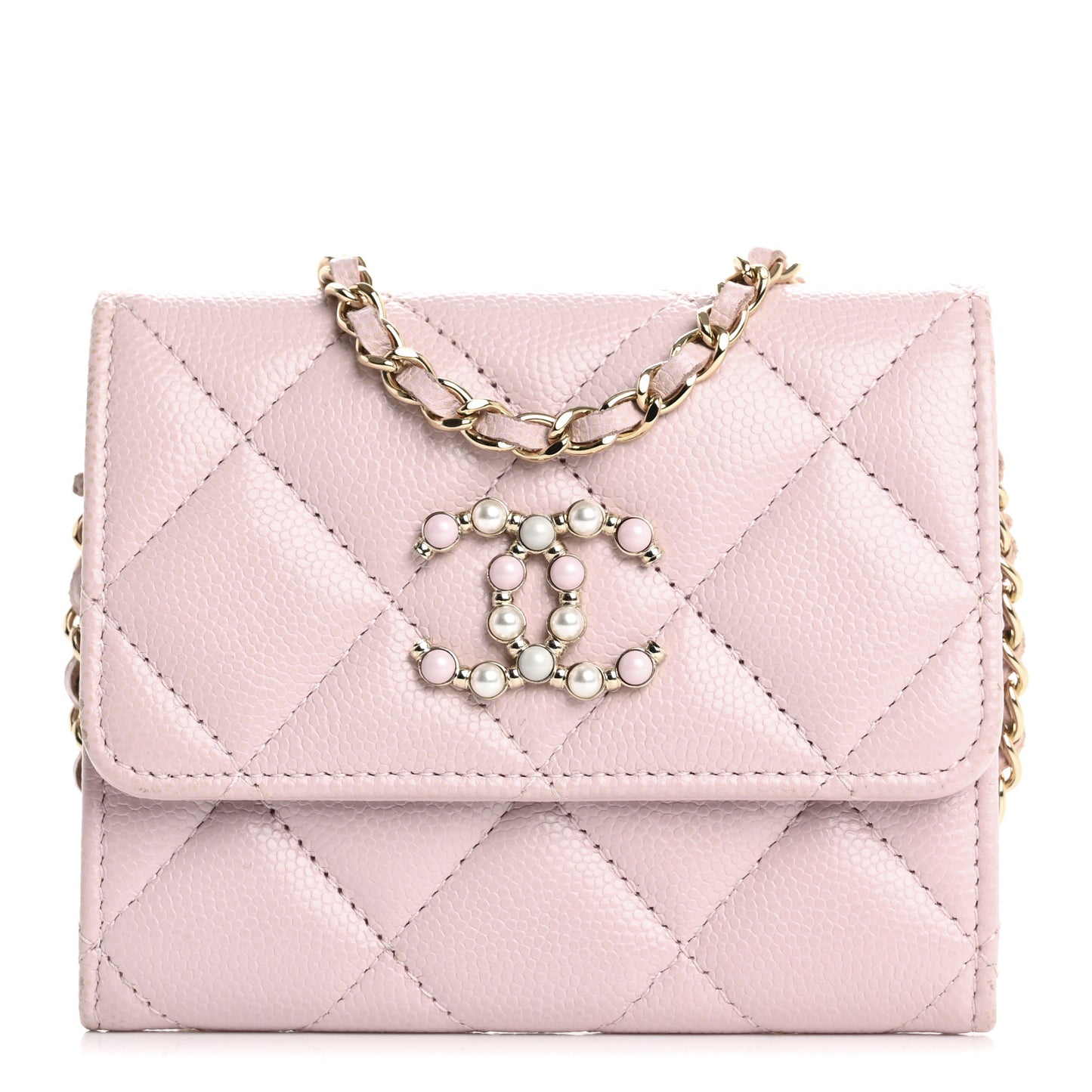 Caviar Quilted Coco Candy Card Holder On Chain Light Pink