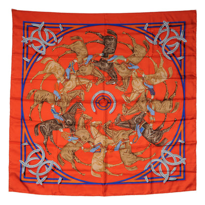 Hermes Silk La Ronde Des Jockeys Scarf 90 Orange 2 of 5