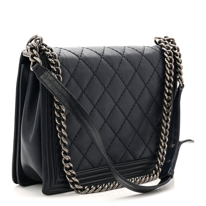 Chanel Calfskin Double Stitch Large Boy Flap Navy Blue 3 of 10