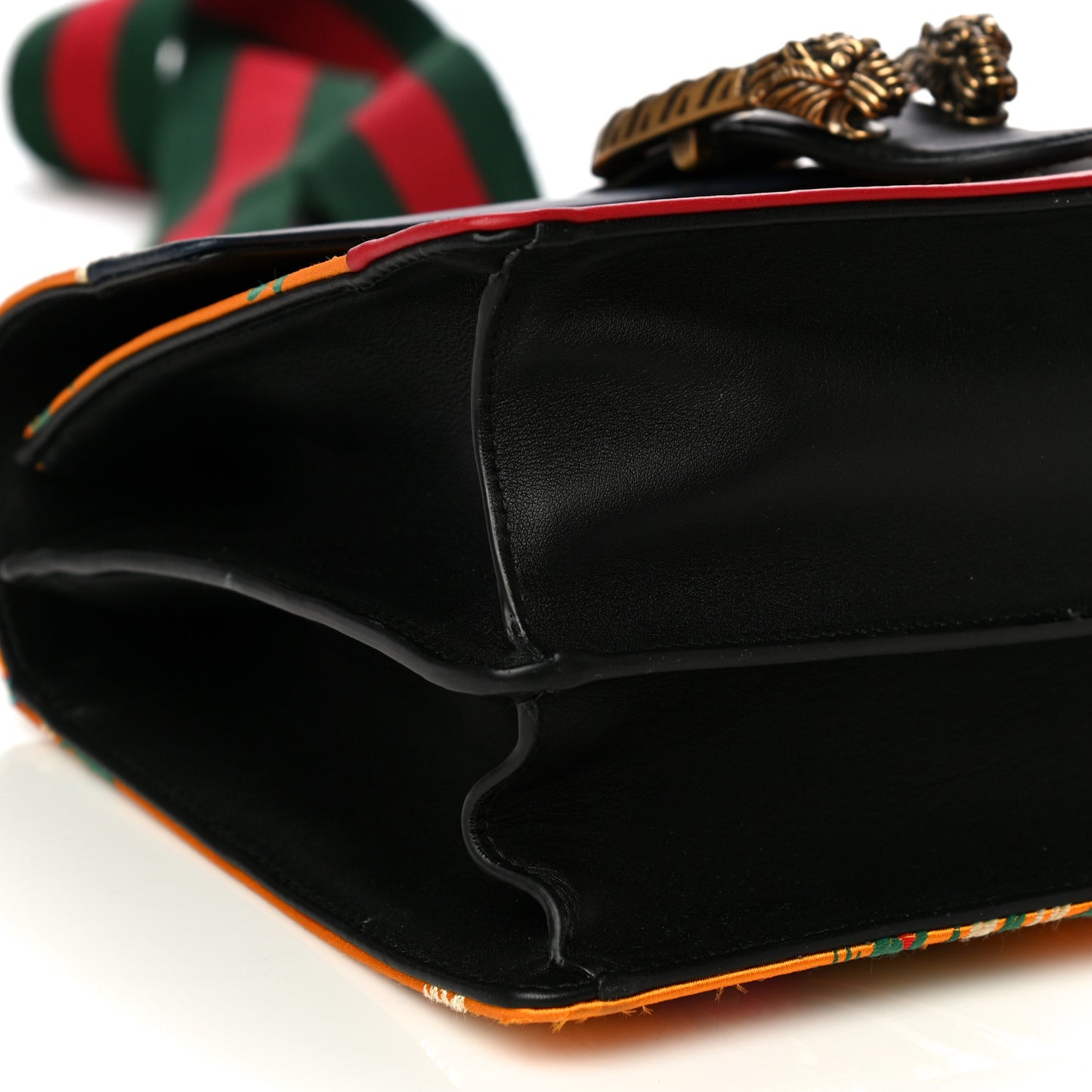 Satin Calfskin Bamboo Web Tokyo Print Medium Dionysus Top Handle Bag Giallo Multicolor Blue Agata Hibiscus Red