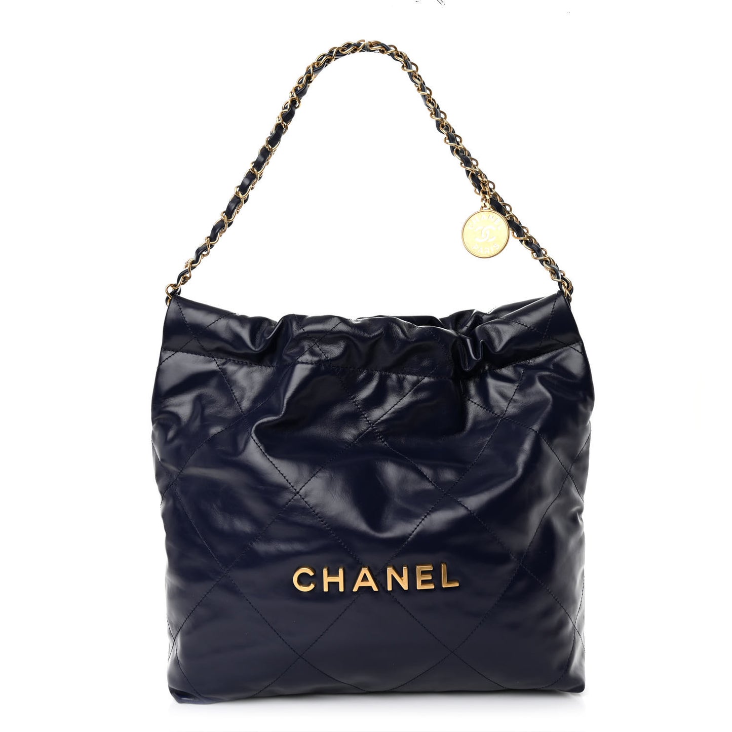 Shiny Calfskin Quilted Small Chanel 22 Navy