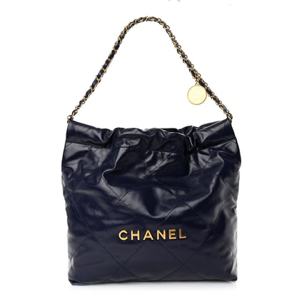 Chanel Shiny Calfskin Quilted Small Chanel 22 Navy 1 of 11