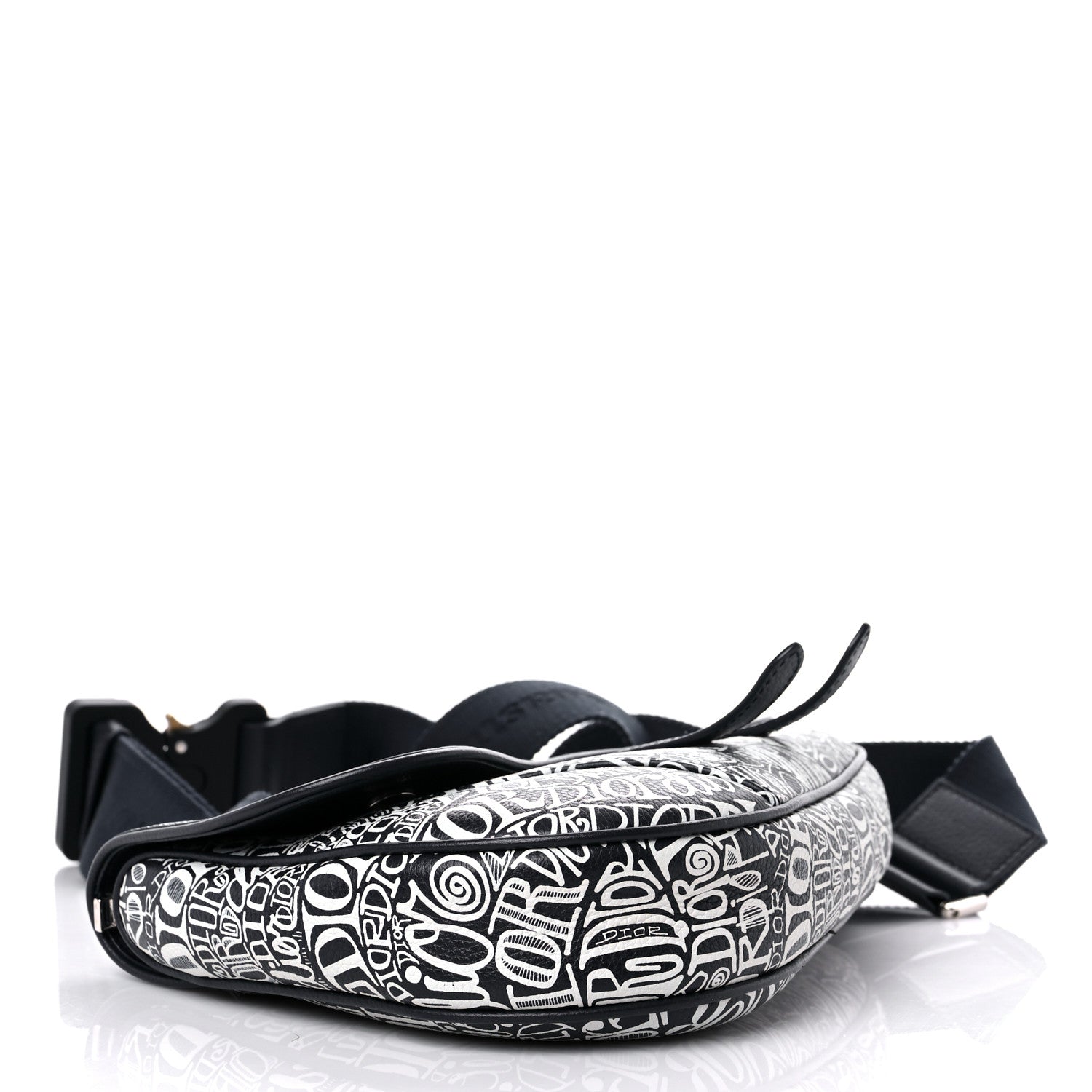 Christian Dior X SHAWN STUSSY Grained Calfskin Printed Mens Saddle Bag Navy Blue 4 of 8