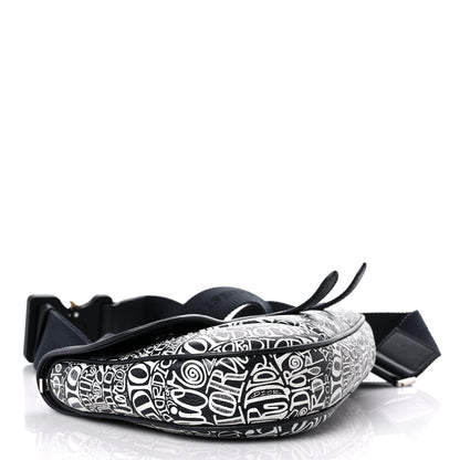 Christian Dior X SHAWN STUSSY Grained Calfskin Printed Mens Saddle Bag Navy Blue 4 of 8