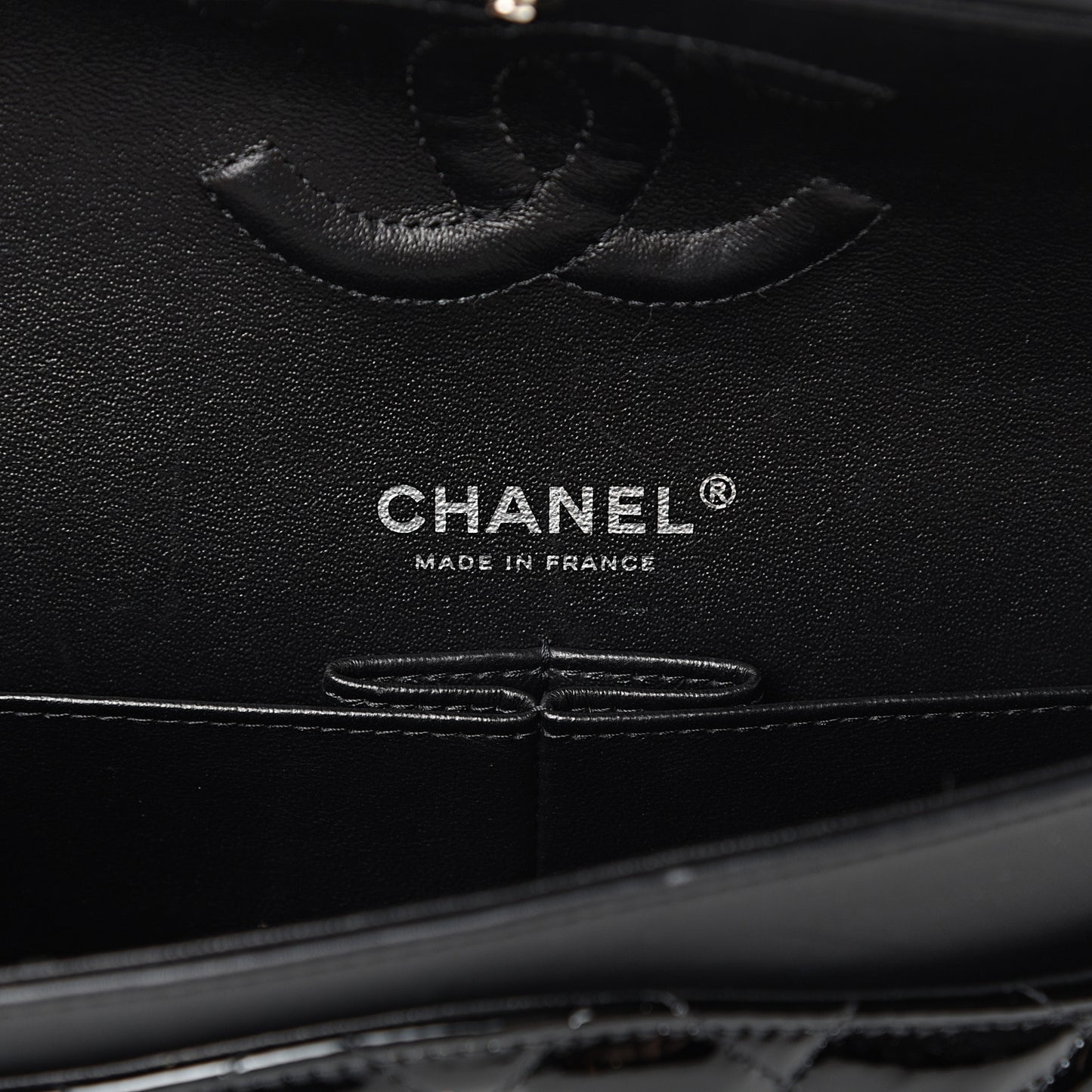 Patent Quilted Medium Double Flap Black