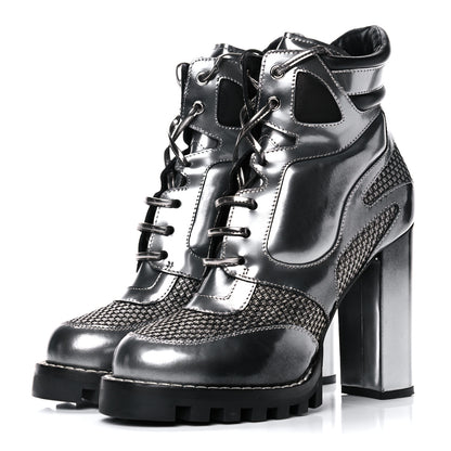 Louis Vuitton Metallic Calfskin Technical Fabric Digital Gate Ankle Boots 38 Silver 3 of 15