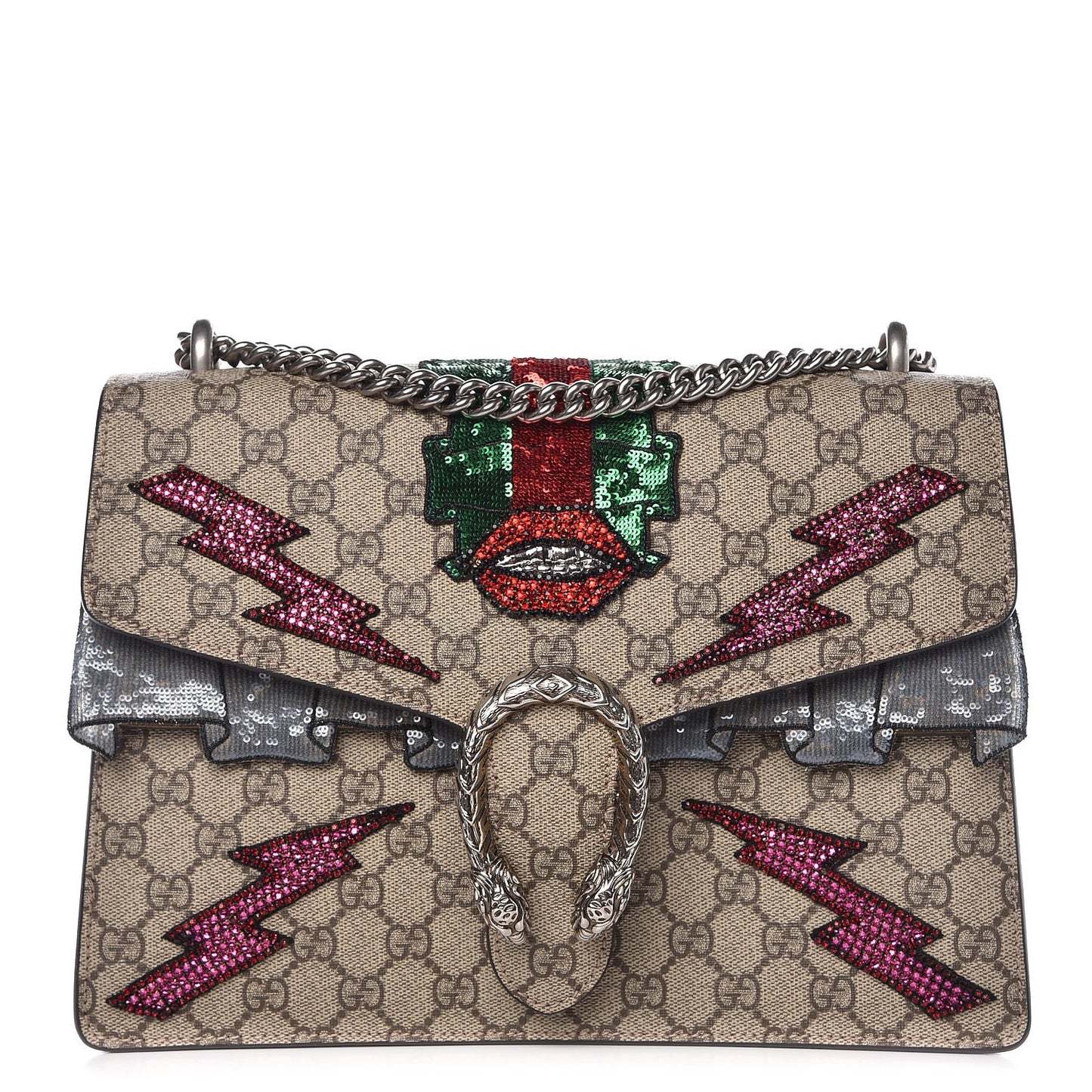GG Supreme Monogram Lightning Embroidered Medium Dionysus Shoulder Bag Beige