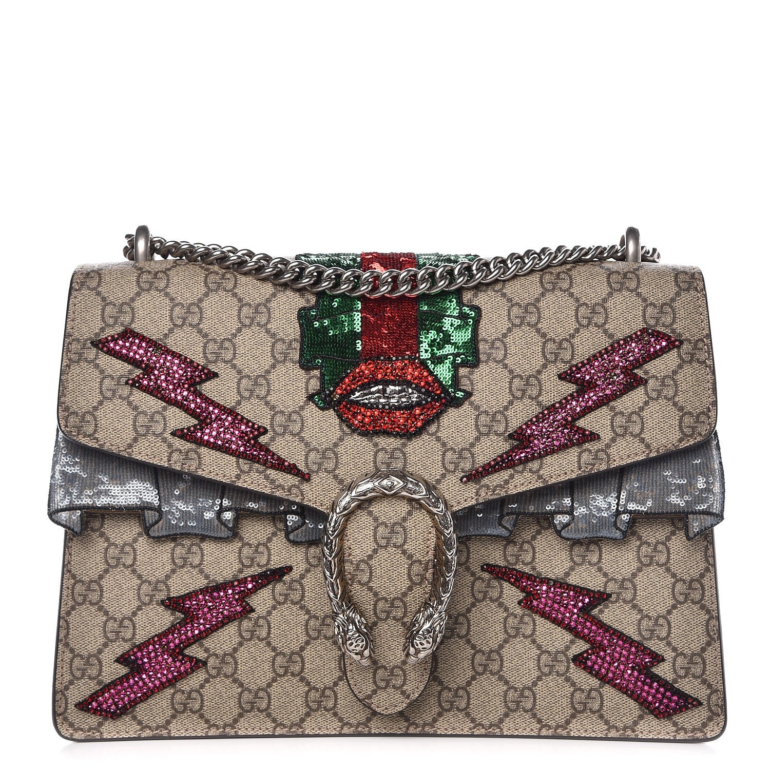 Gucci GG Supreme Monogram Lightning Embroidered Medium Dionysus Shoulder Bag Beige 1 of 9