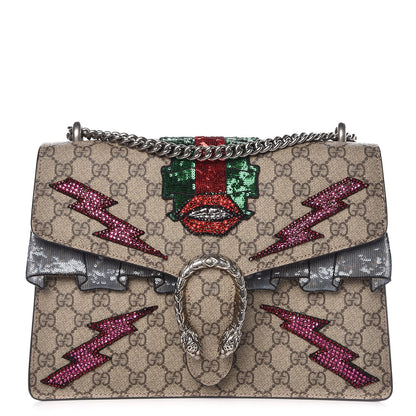 Gucci GG Supreme Monogram Lightning Embroidered Medium Dionysus Shoulder Bag Beige 1 of 9
