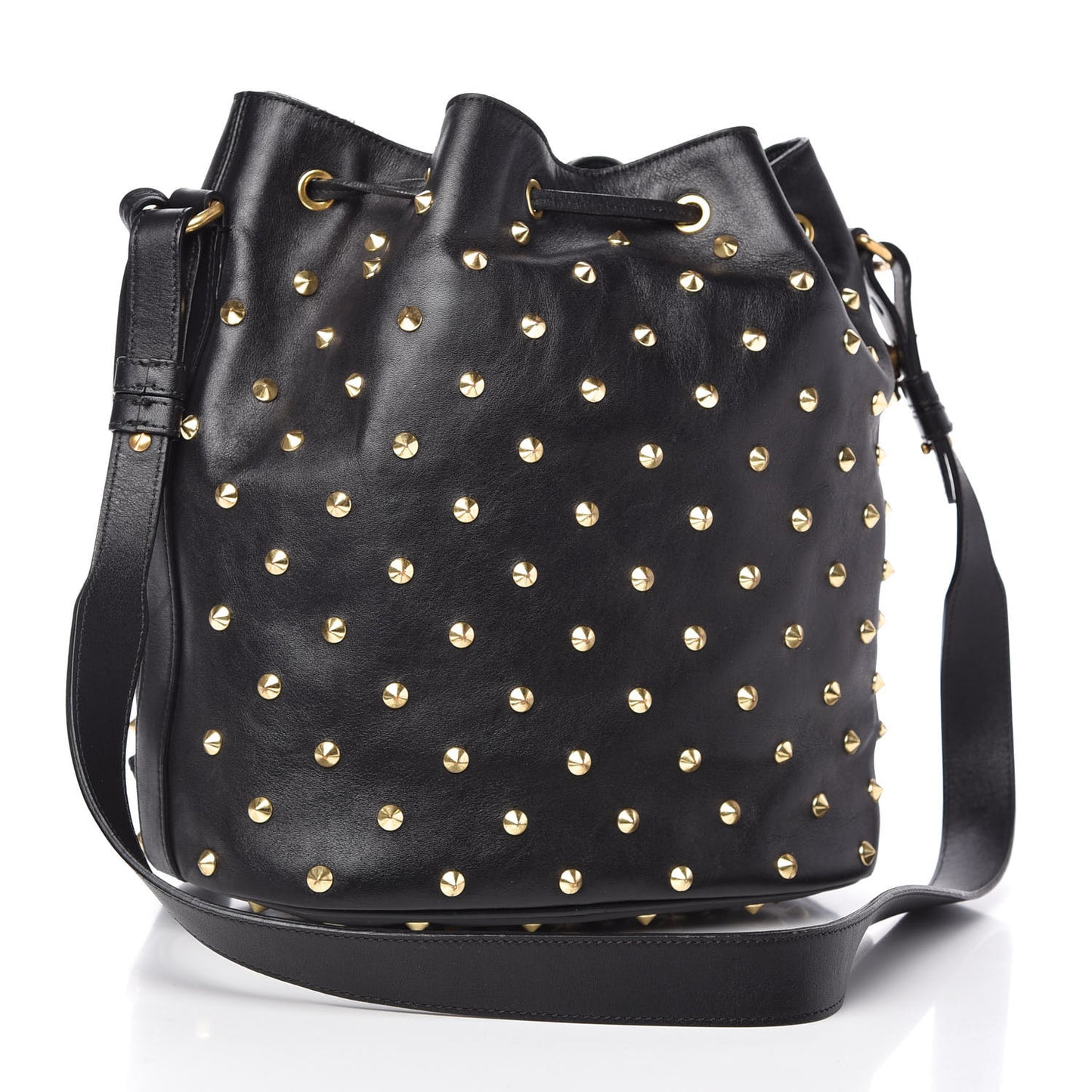 Calfskin Studded Padlock Bucket Bag Black