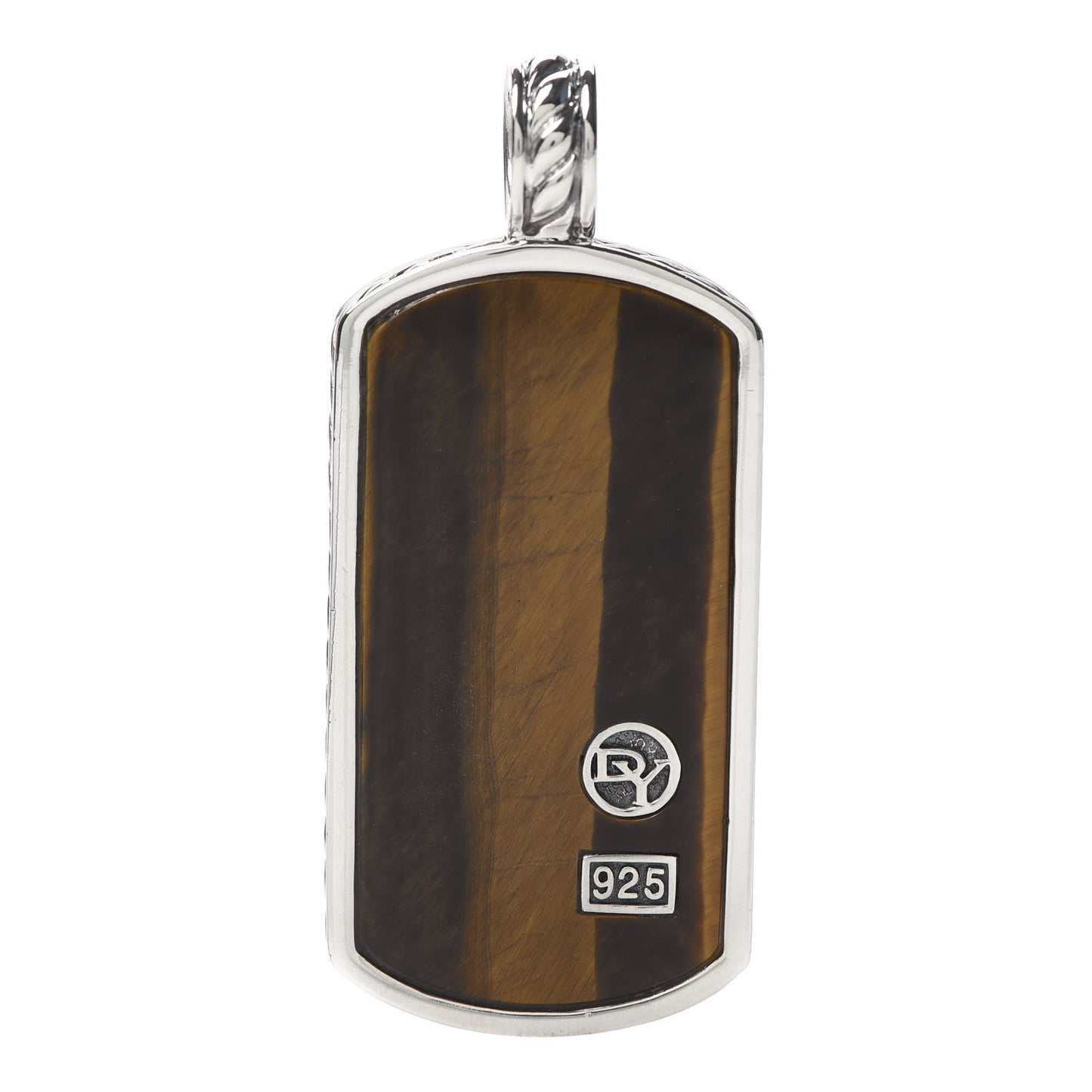 Sterling Silver Tiger Eye Dog Tag Pendant