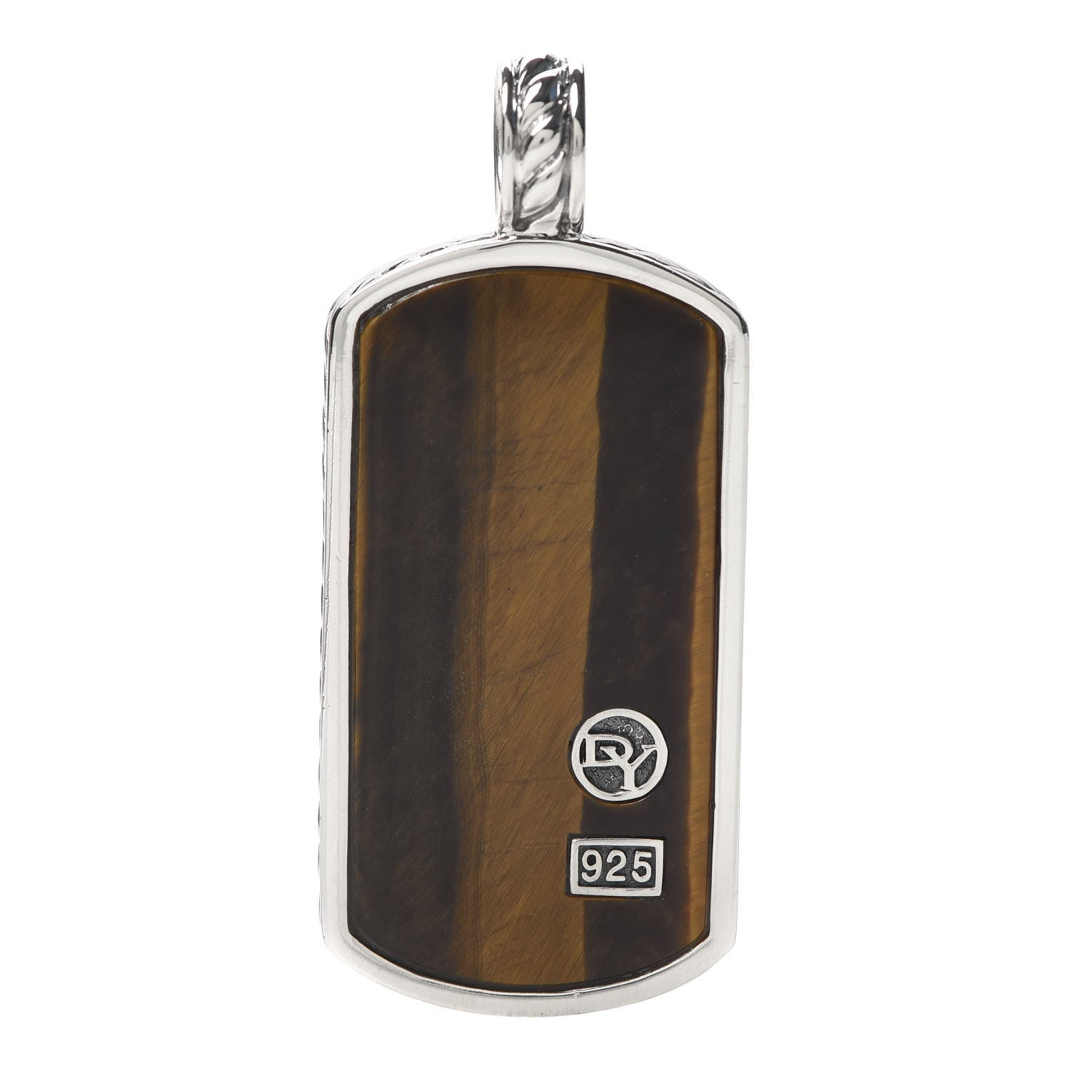 David Yurman Sterling Silver Tiger Eye Dog Tag Pendant 1 of 2