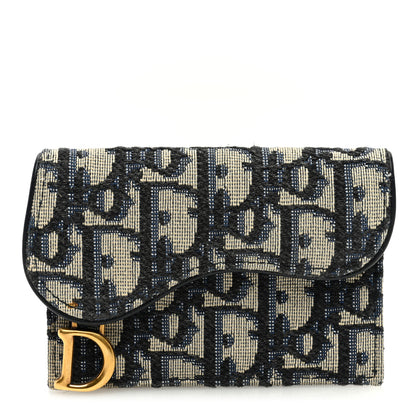 Christian Dior Oblique Saddle Card Holder Blue 1 of 6