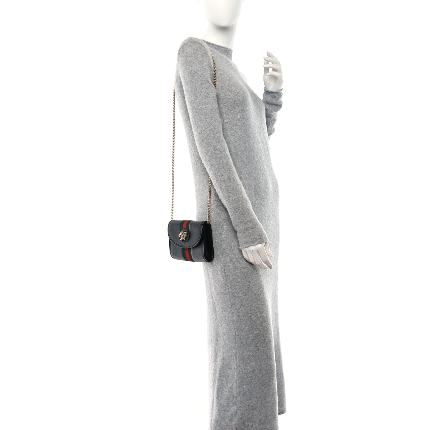 Textured Calfskin Web Mini Rajah Slim Flap Shoulder Bag Black
