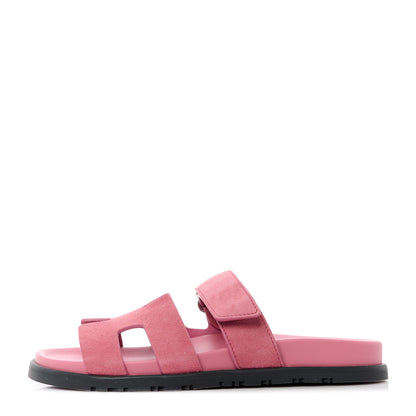 Hermes Suede Goatskin Womens Chypre Sandals 37.5 Rose Aphrodite 1 of 9
