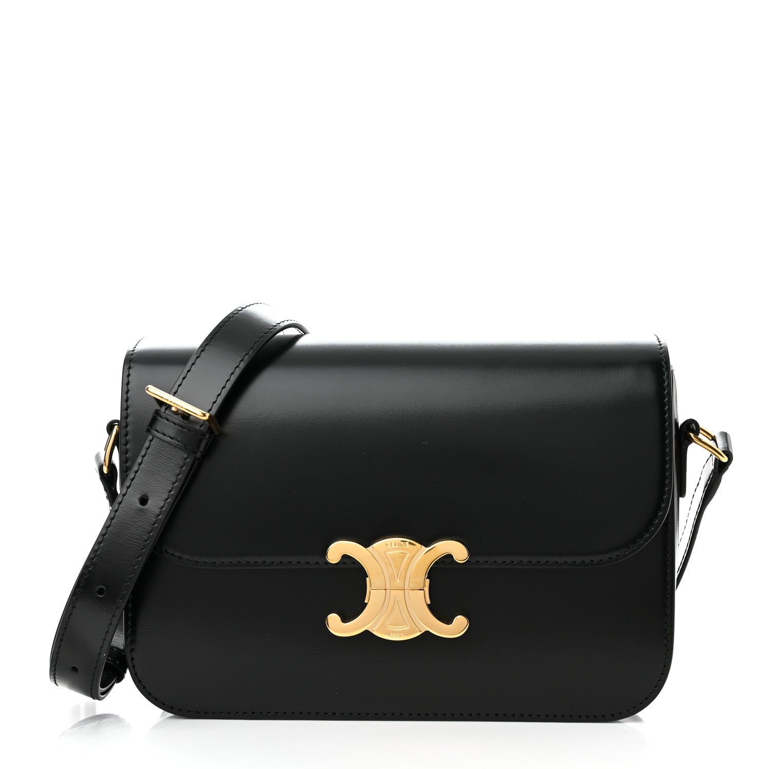 Celine Shiny Calfskin Medium Triomphe Black 1 of 11