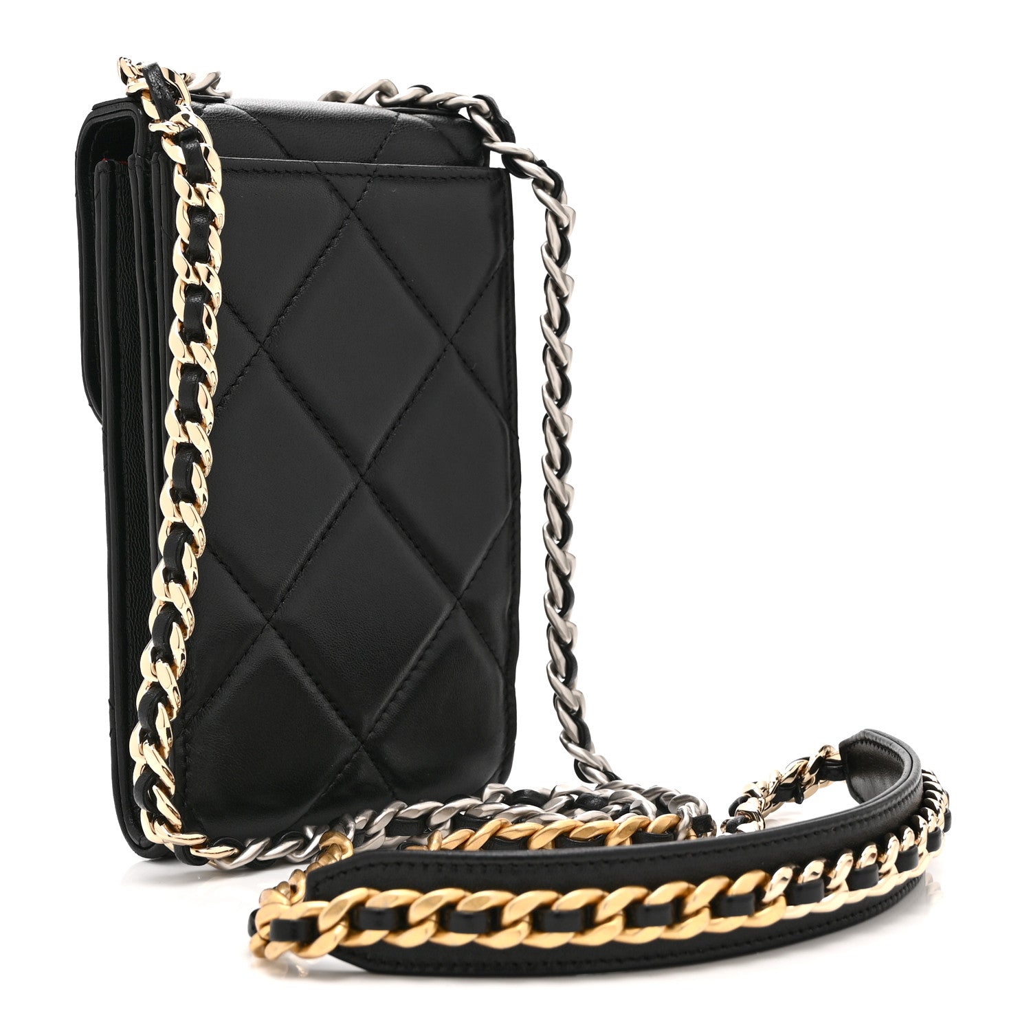 Chanel Lambskin Quilted Chanel 19 Phone Holder With Chain Black 3 of 11