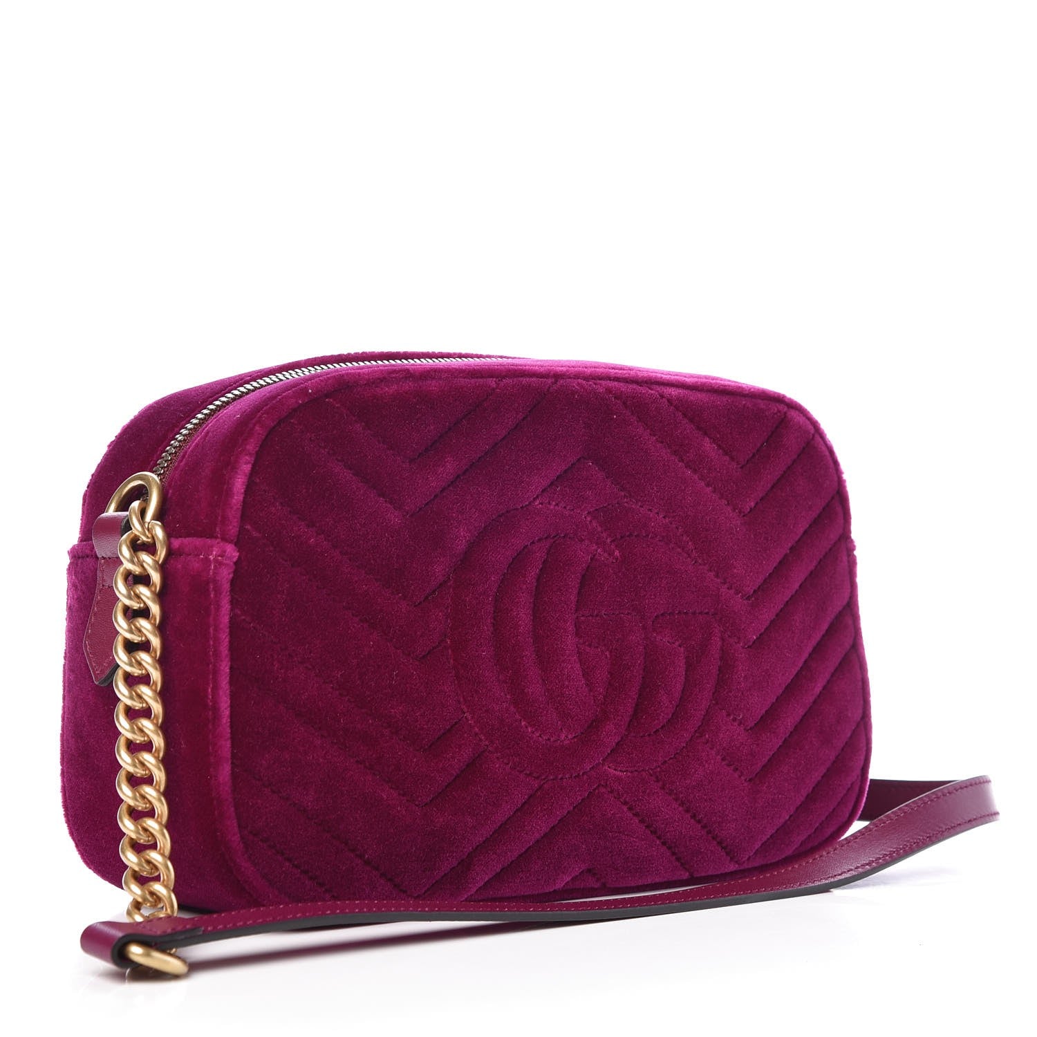 Gucci Velvet Matelasse Small GG Marmont Chain Shoulder Bag Fuchsia Violet Cyclamen 3 of 7