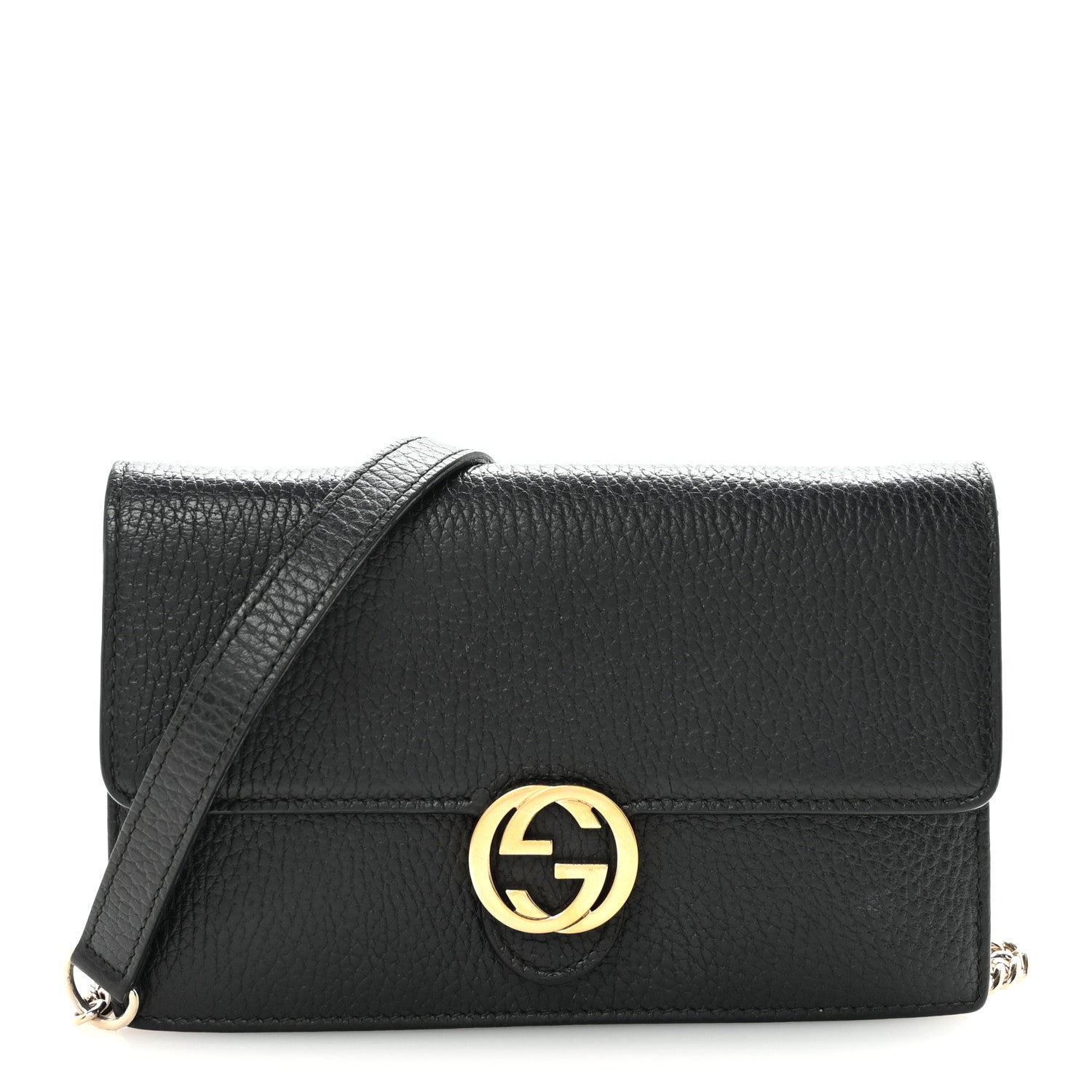 Gucci Dollar Calfskin Interlocking G Chain Wallet Black 1 of 9