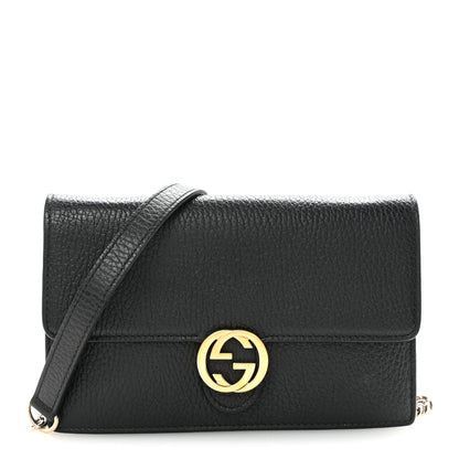 Gucci Dollar Calfskin Interlocking G Chain Wallet Black 1 of 9