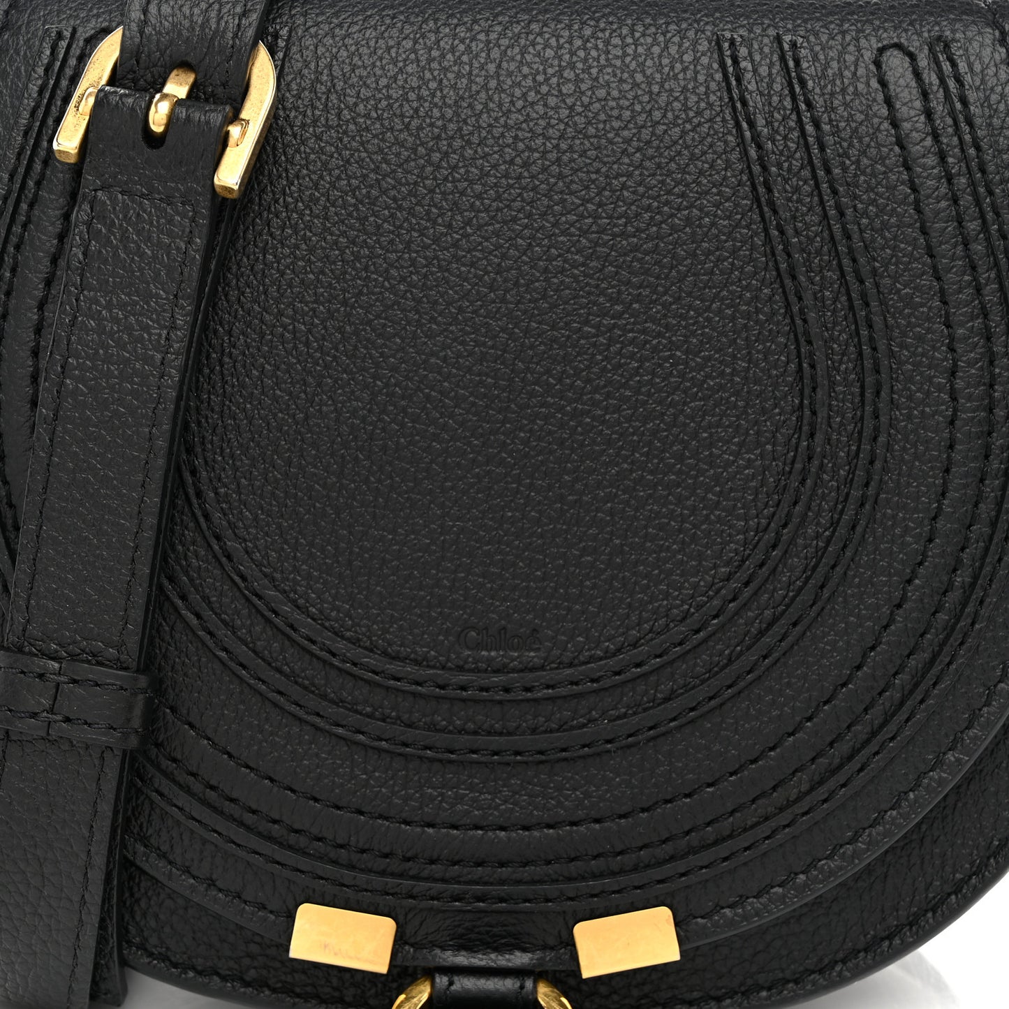 Grained Calfskin Small Marcie Saddle Bag Black