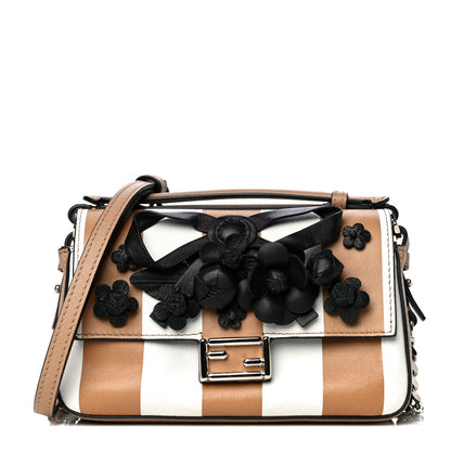 Fendi Calfskin Striped Flowerland Bow Micro Double Baguette Brown Black White 1 of 13