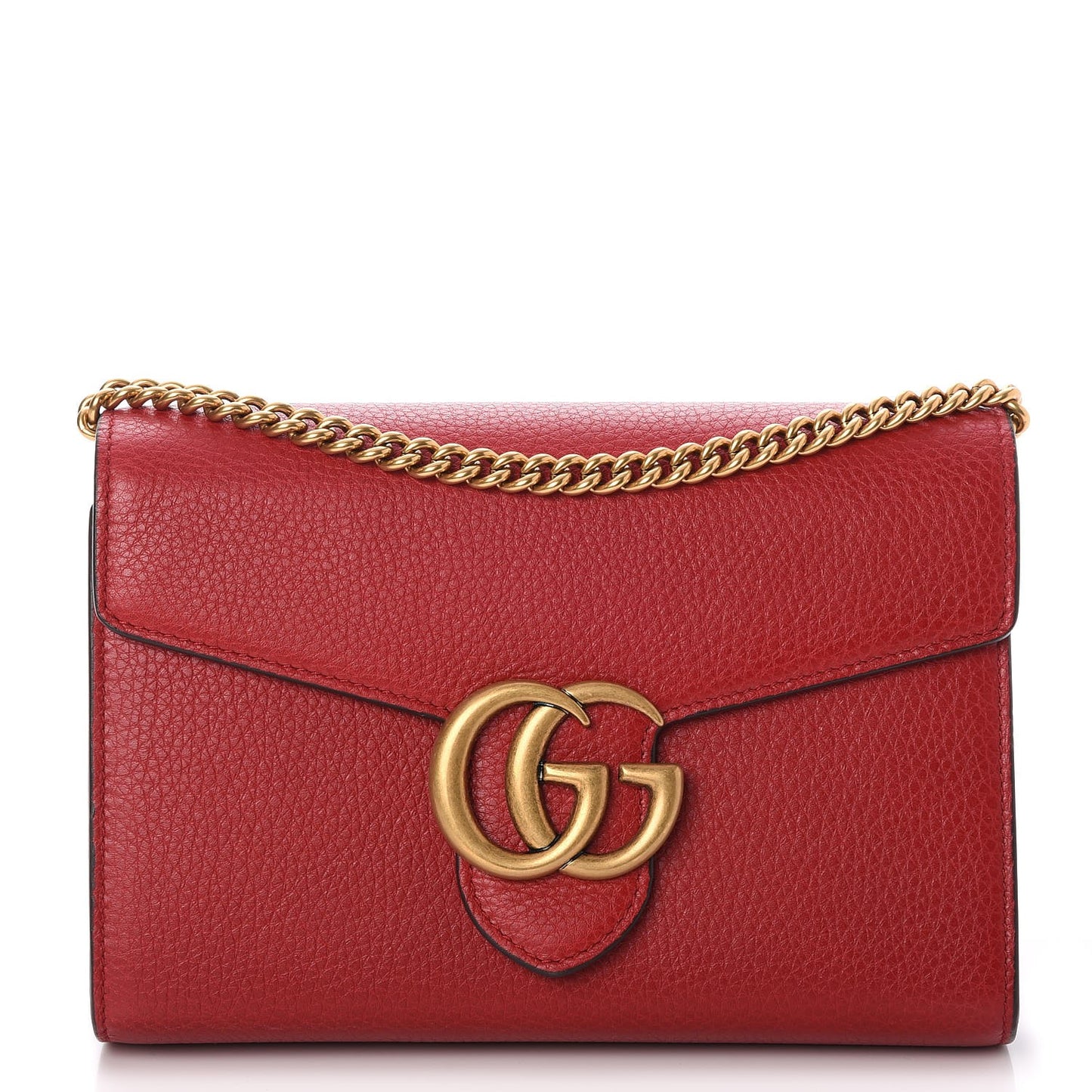 Calfskin GG Marmont Chain Wallet Vulcanic Red