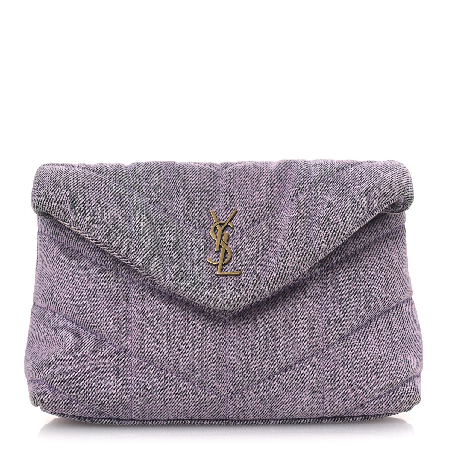 Saint Laurent Denim Quilted Loulou Puffer Monogram Pouch Clutch Bleached Lilac 1 of 11