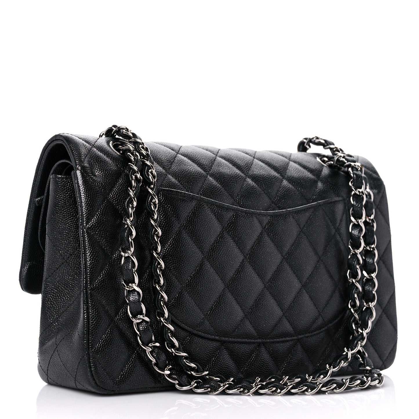 Metallic Caviar Quilted Medium Double Flap Dark Charcoal