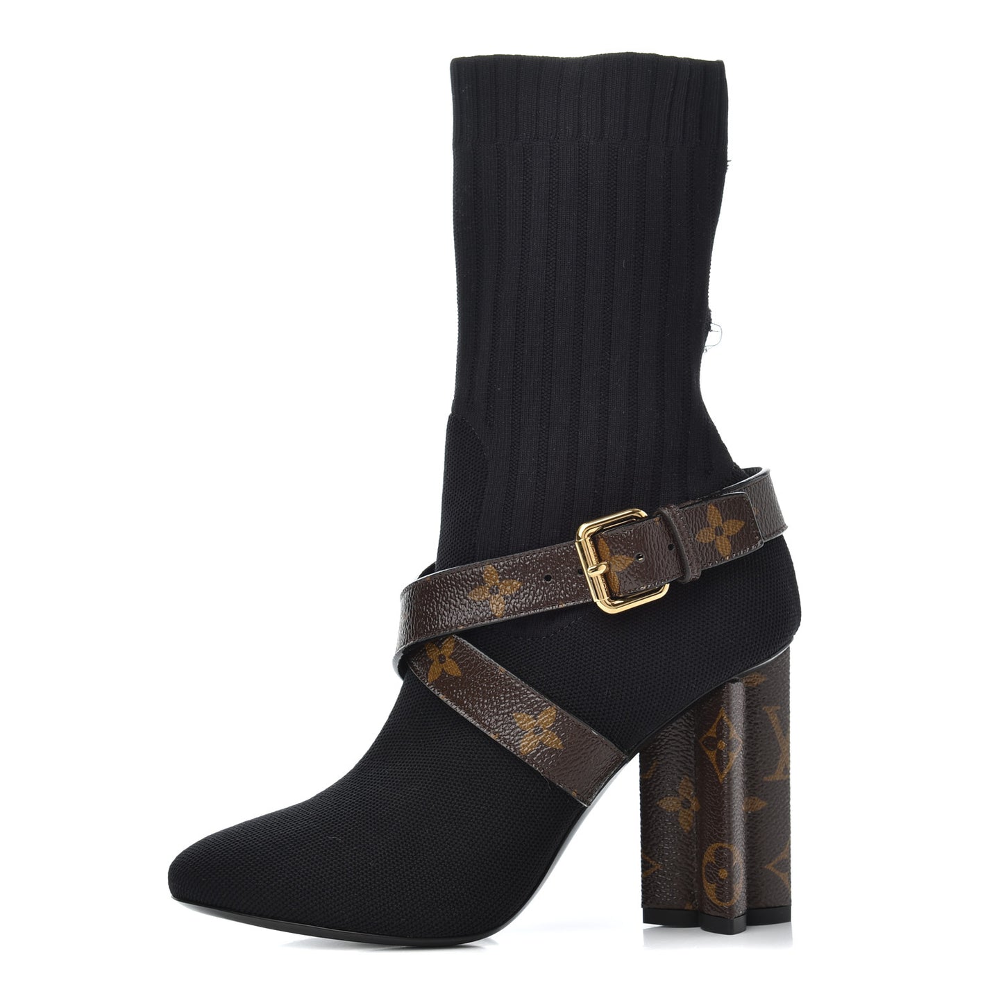 Monogram Stretch Fabric Silhouette Ankle Boots 35 Black