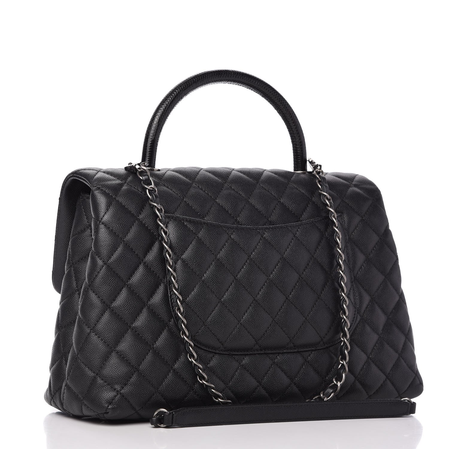 Chanel Caviar Lizard Quilted Medium Coco Handle Flap Black 3 of 10