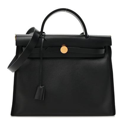 Hermes Toile H Berline Vache Hunter Herbag Zip PM 31 Black Ecru 1 of 12