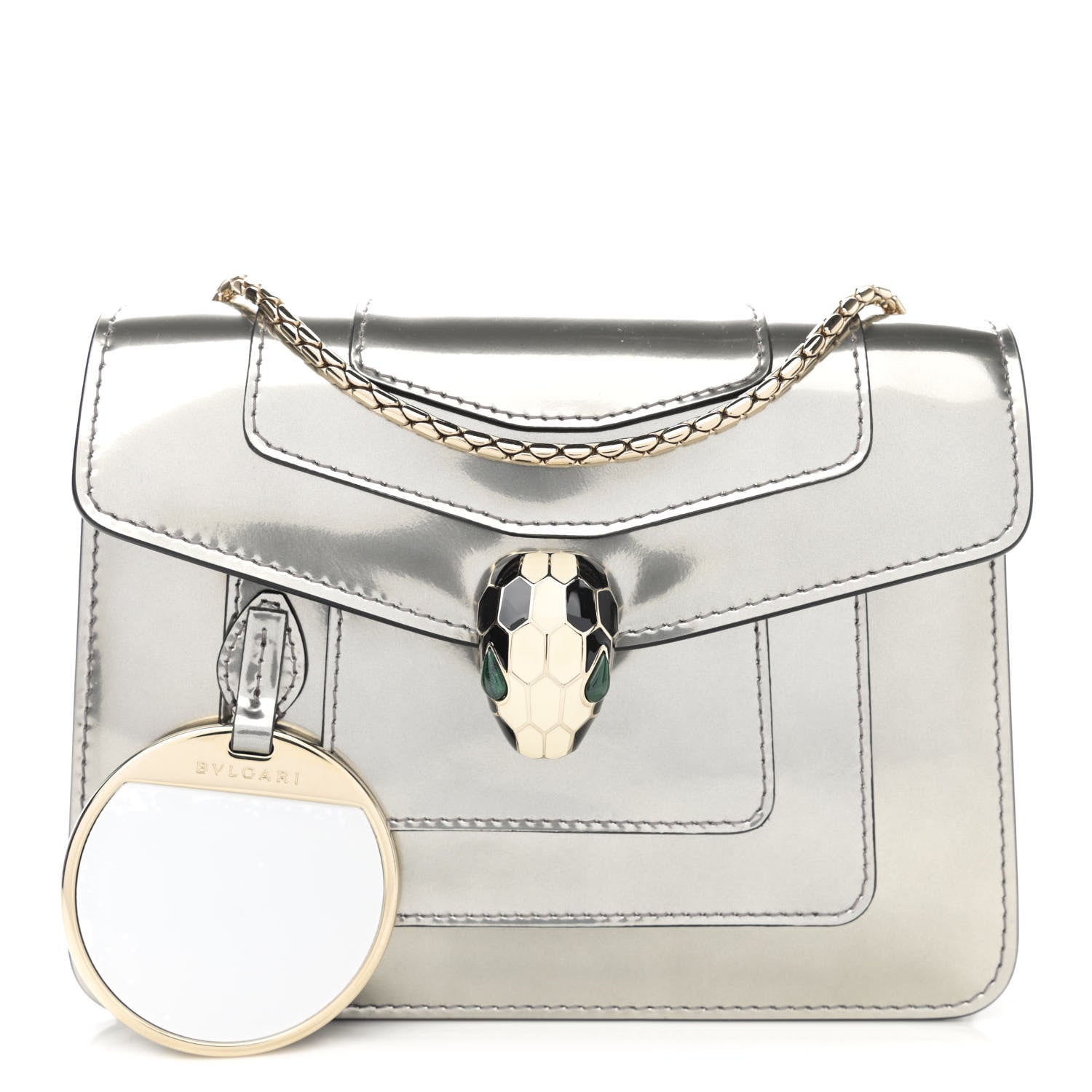 Bulgari Metallic Calfskin Small Serpenti Forever Snake Strap Crossbody Bag Silver 1 of 8
