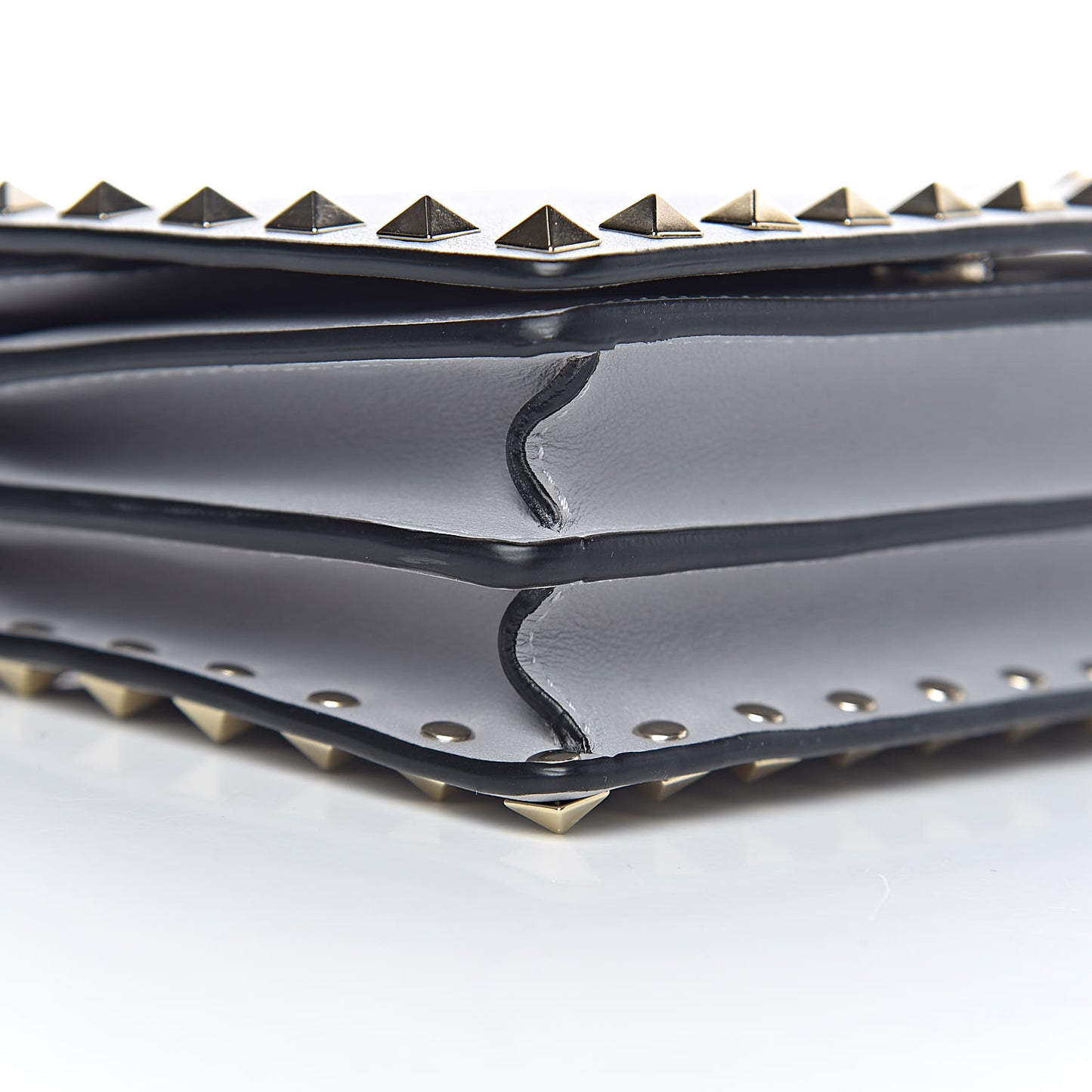 Calfskin Rockstud Wallet on Chain Pastel Grey