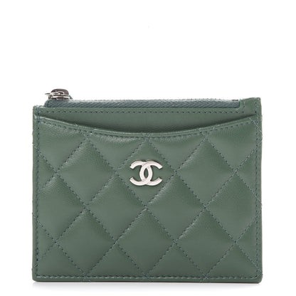 Chanel Lambskin Quilted Zip Card Holder Green 1 of 8