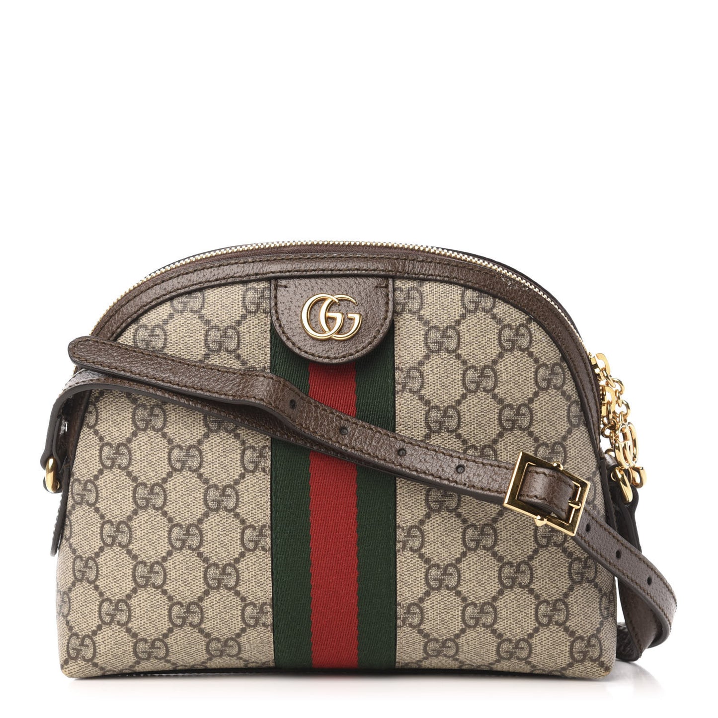 GG Supreme Monogram Textured Dollar Calfskin Web Small Ophidia Dome Shoulder Bag Beige Ebony New Acero