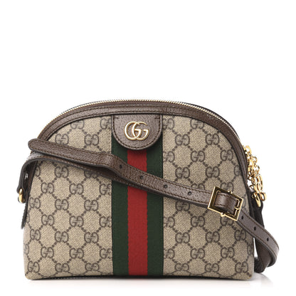 Gucci GG Supreme Monogram Textured Dollar Calfskin Web Small Ophidia Dome Shoulder Bag Beige Ebony New Acero 1 of 12