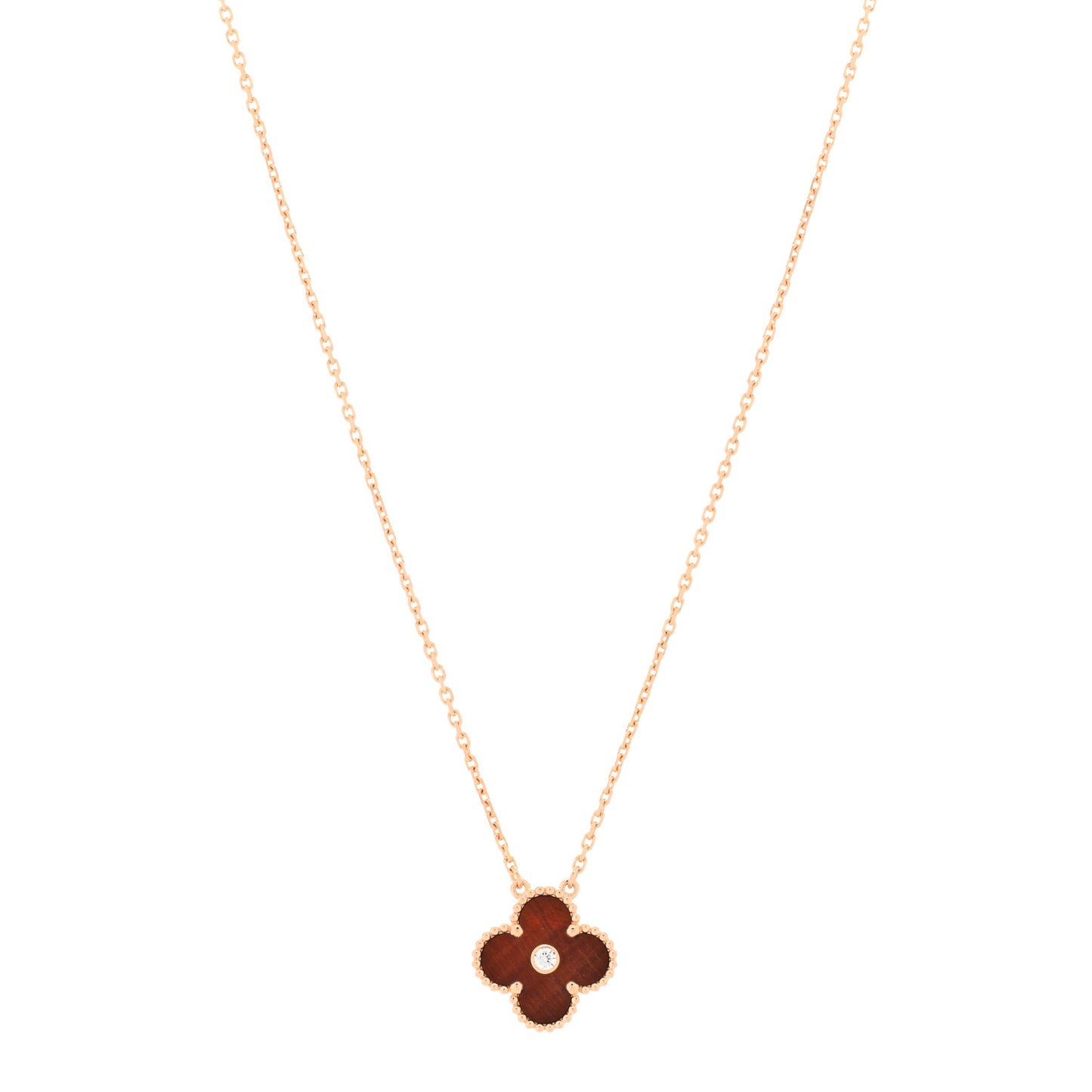 18K Rose Gold Diamond Bulls Eye Vintage Alhambra Pendant Necklace