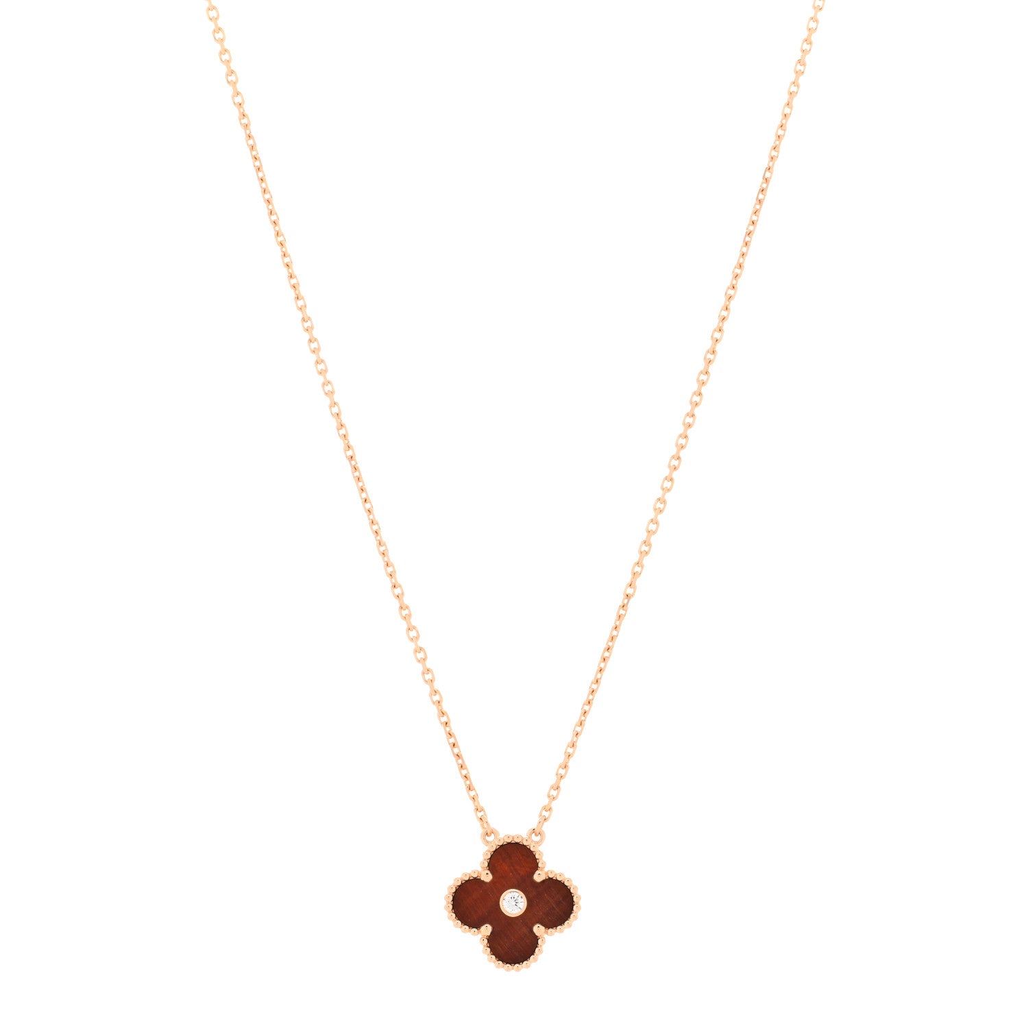Van Cleef & Arpels 18K Rose Gold Diamond Bulls Eye Vintage Alhambra Pendant Necklace 1 of 3