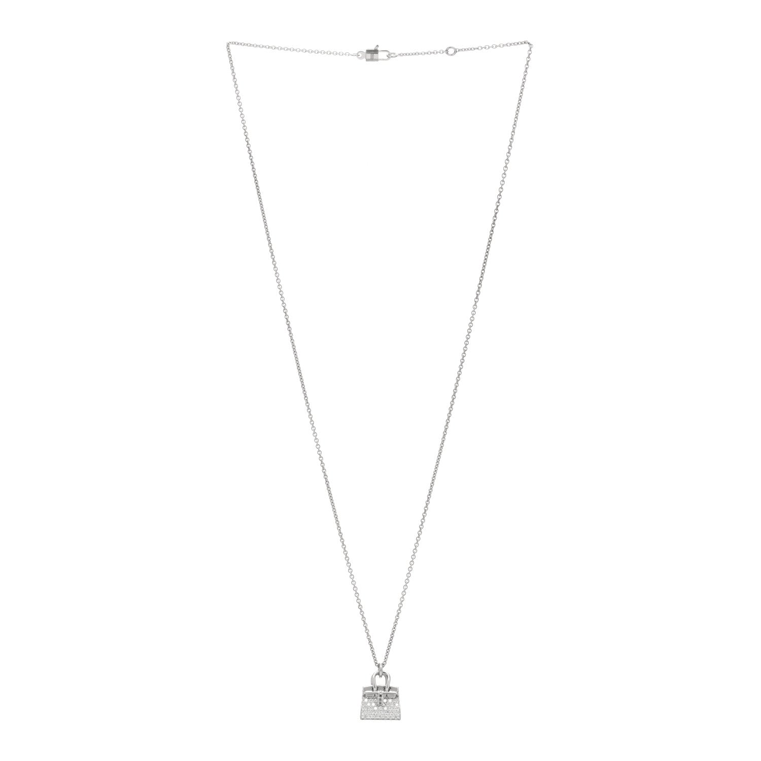 Hermes 18K White Gold Diamond Birkin Amulette Pendant Necklace 2 of 3