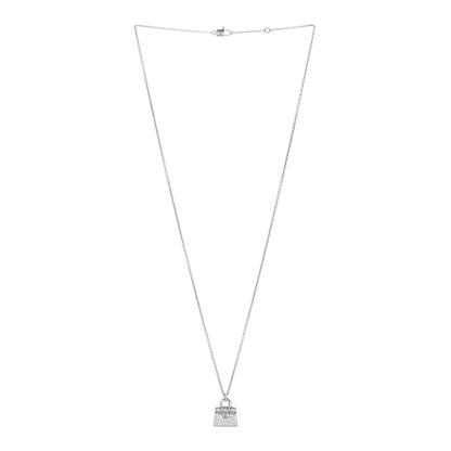 Hermes 18K White Gold Diamond Birkin Amulette Pendant Necklace 2 of 3