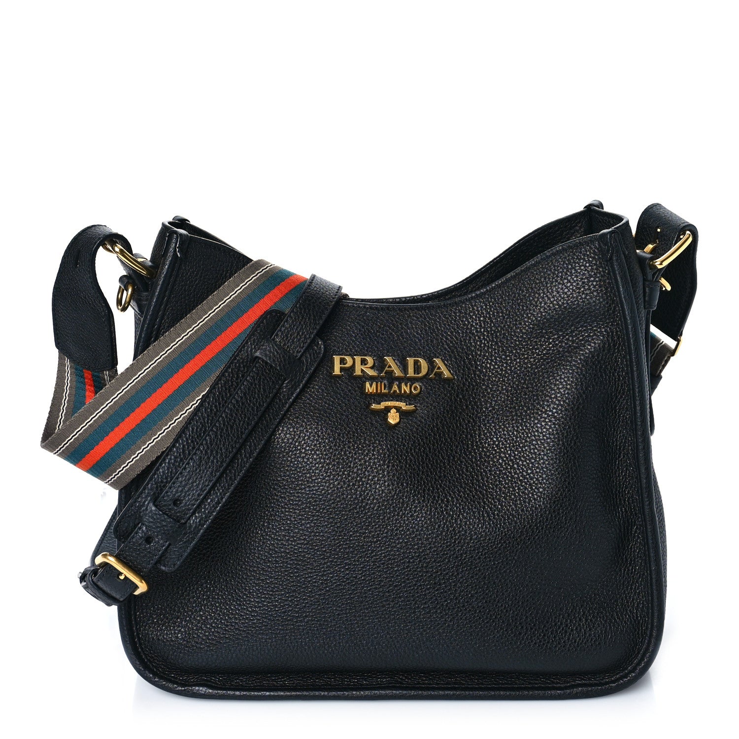 Prada Vitello Daino Zippered Messenger Hobo Black 1 of 8