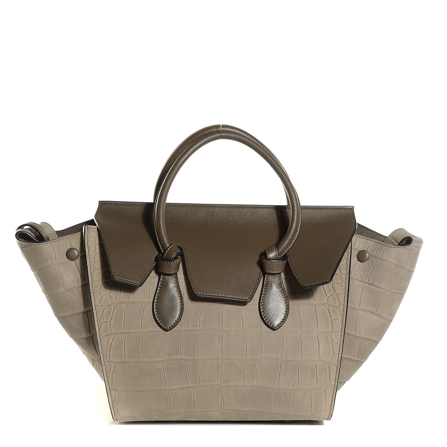 Crocodile Embossed Nubuck Small Tie Knot Tote Dark Grey