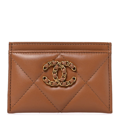 Chanel Lambskin Quilted Chanel 19 Card Holder Brown 1 of 9