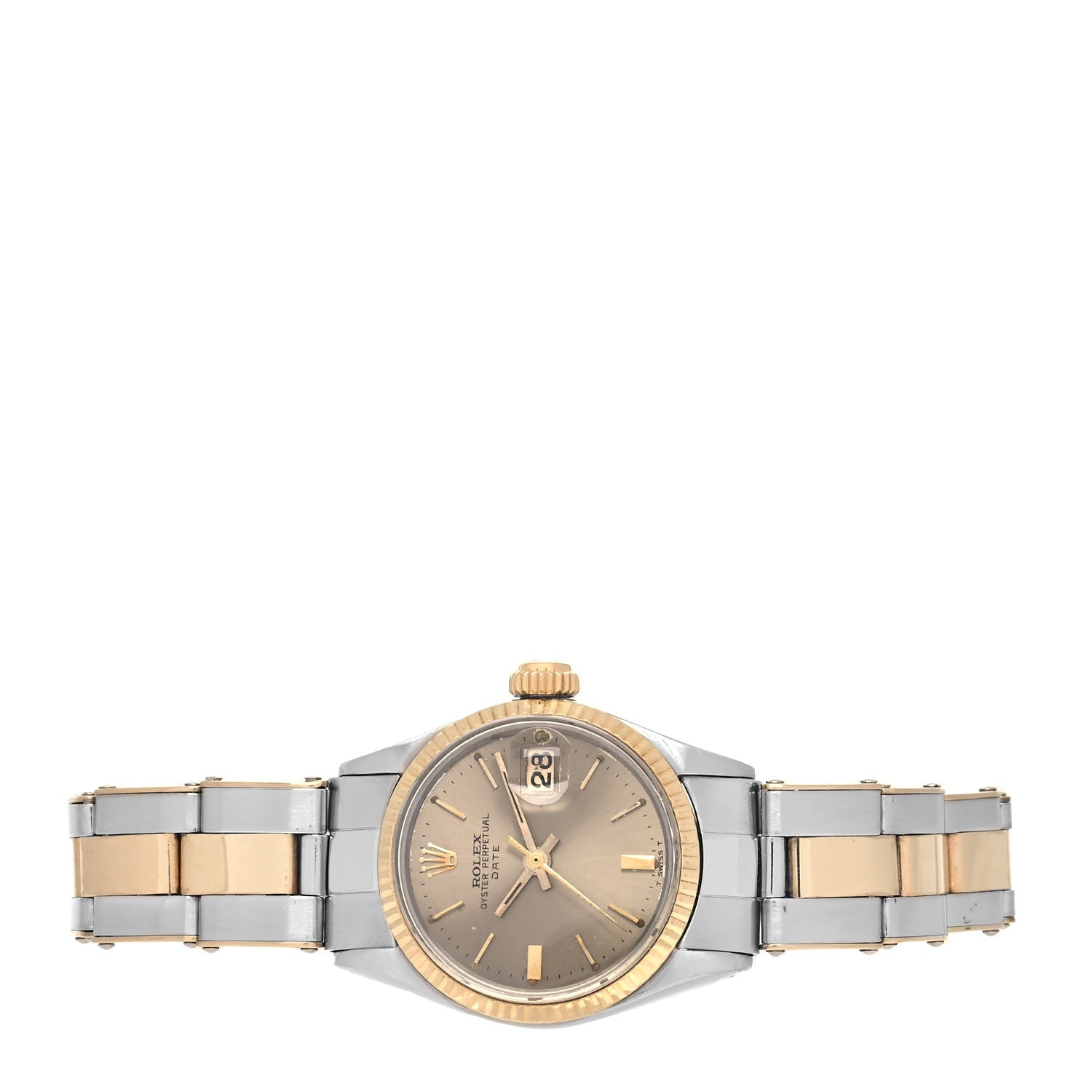 Rolex Stainless Steel 18K Yellow Gold 24mm Oyster Perpetual Date Watch Champagne 6617 3 of 5