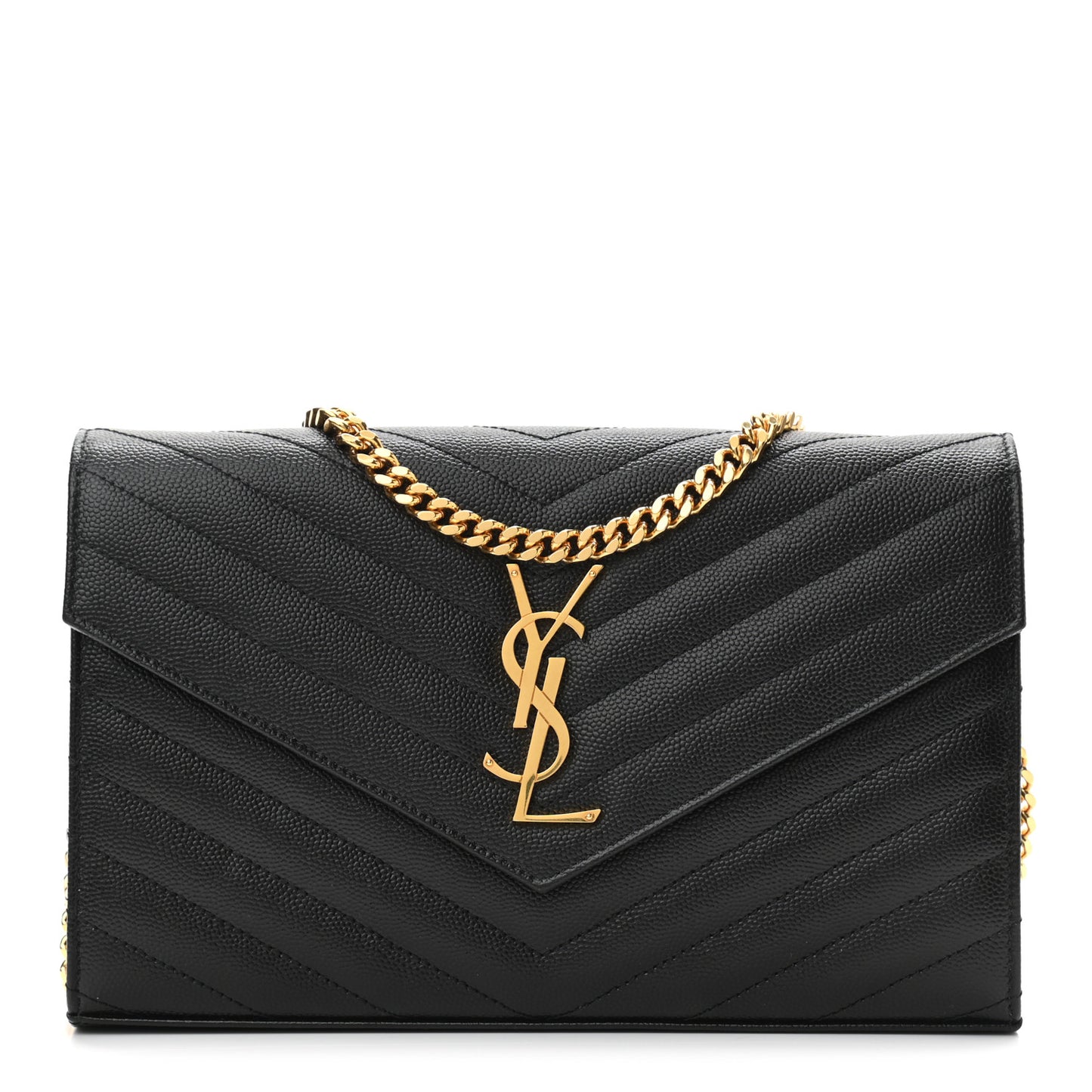Grain De Poudre Matelasse Chevron Monogram Chain Wallet Black